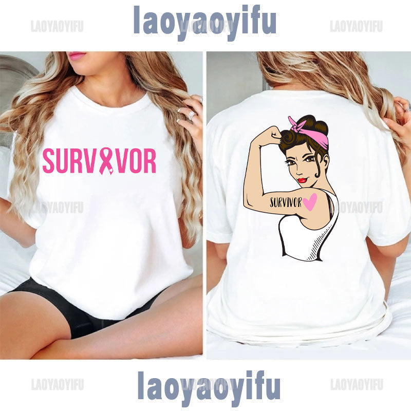 Pink Ribbon Woman Tshirt  Breast Cancer Awareness Go Pink for October Inspirational Quote FIGHT Survivor Gifts Graphic T Shirts