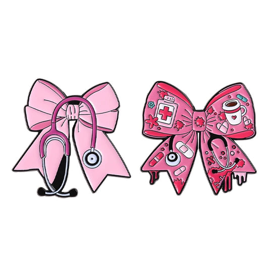 the PINK BOW - Pink Bow Stethoscope Enamel Pin, Doctors Nurses Medical Series Brooches, Lapel Badge Jewelry Accessories for Friends