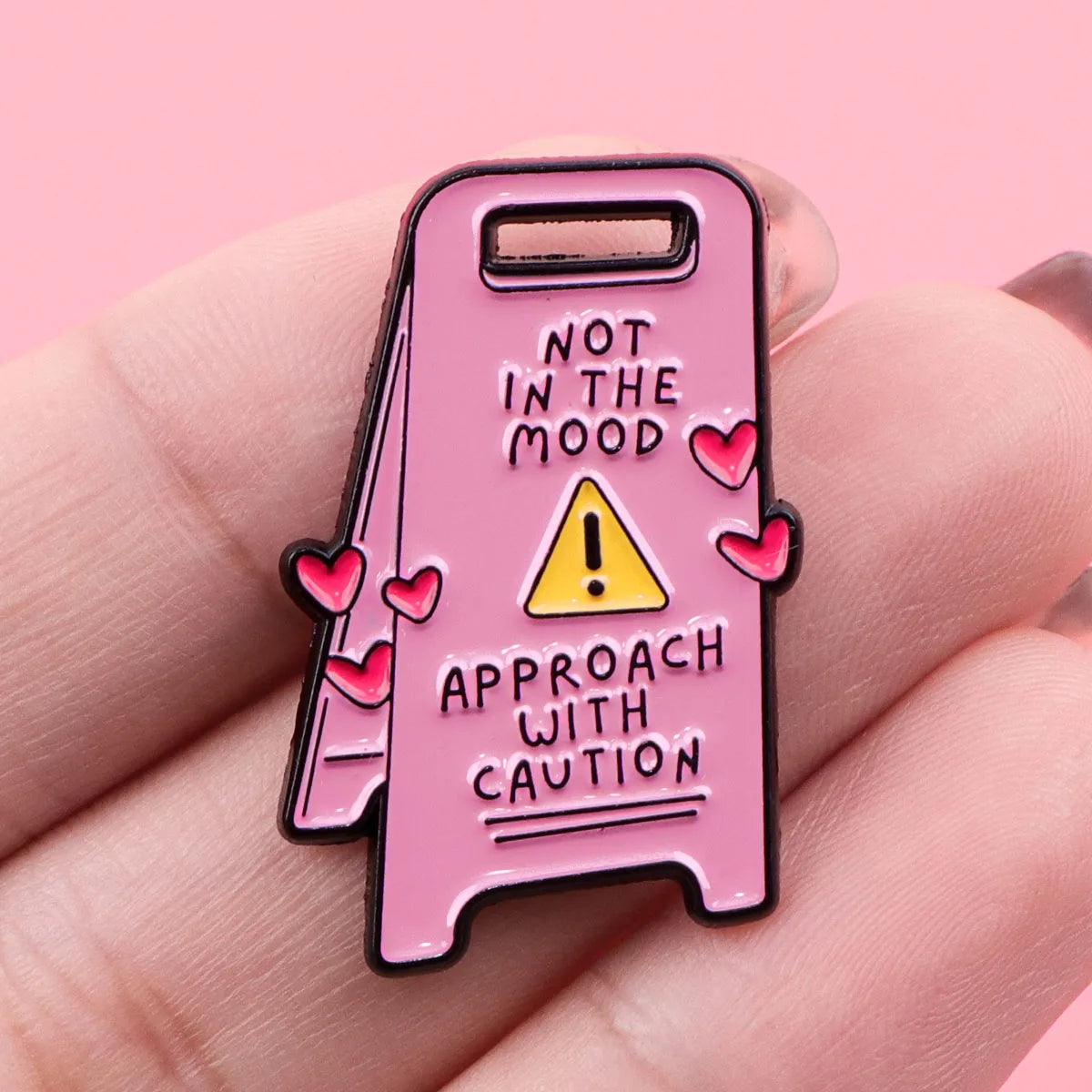 the APPROACH WITH CAUTION - Sarcasm Lovers Enamel Pins, Warning Sign Brooches Lapel Pins Badge