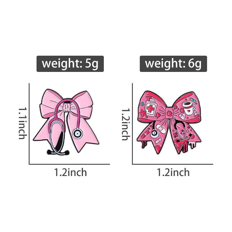 Pink Bow Stethoscope Enamel Pin Doctors Nurses Medical Series Brooches Lapel Backpack Badge Jewelry Accessories For Friends