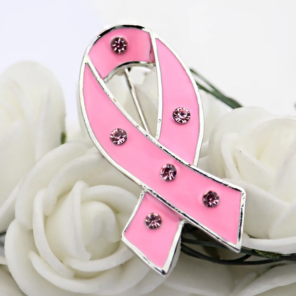Fashion Pink Ribbon Rhinestone Brooches Breast Cancer Awareness Brooch Pin HIV And AIDS Badge Women Brooch Jewelry