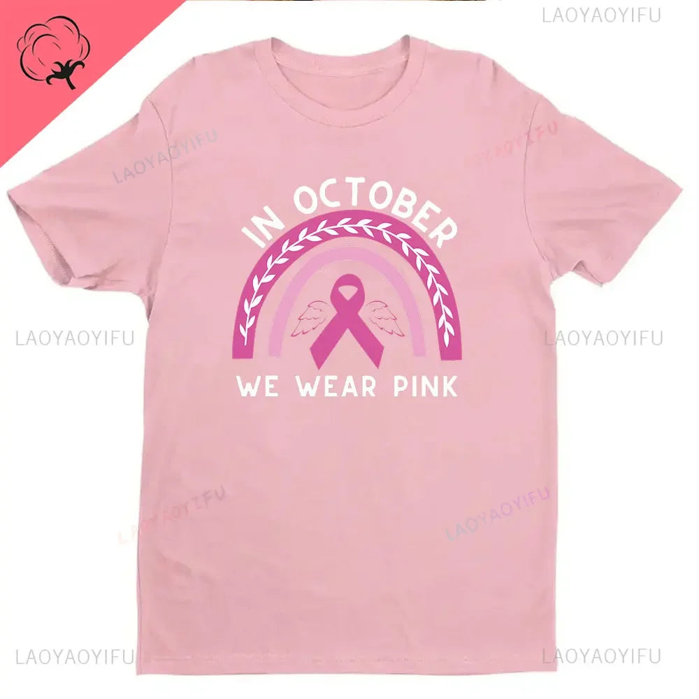 Ribbon Print Breast Cancer Awareness Shirts Cancer Survivor Shirt Pink Ribbon Shirt Breast Cancer Awareness Gift Tees Cotton Tee