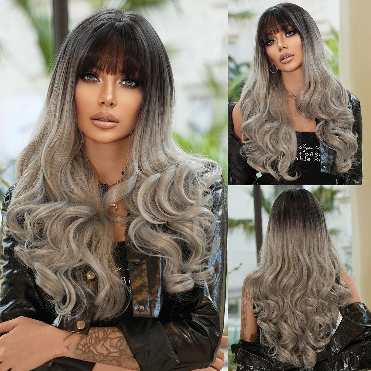 the GODDESS - Long Wavy Grey Purple Wig for Women, Cosplay Daily Party Overhead Dyeing Wavy Synthetic Heat-Resistant Wigs
