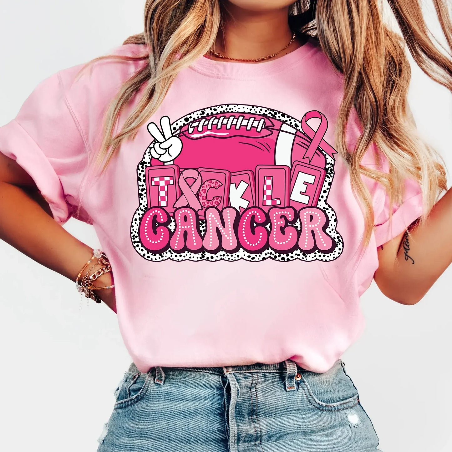 Breast Cancer Awareness Fight Print T Shirt in October We Wear Pink Awareness Ribbon Aesthetic Clothes Pink and White Tops Shirt