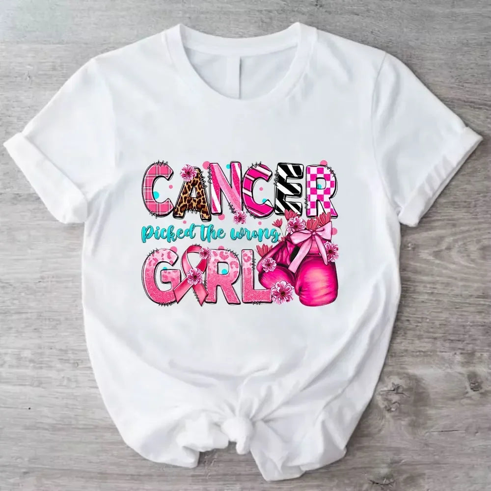 Caring for Women Breast Cancer T-shirt October Pink Ribbon Breast Cancer Awareness Themed Printed Tee Gift for Moms Daughters