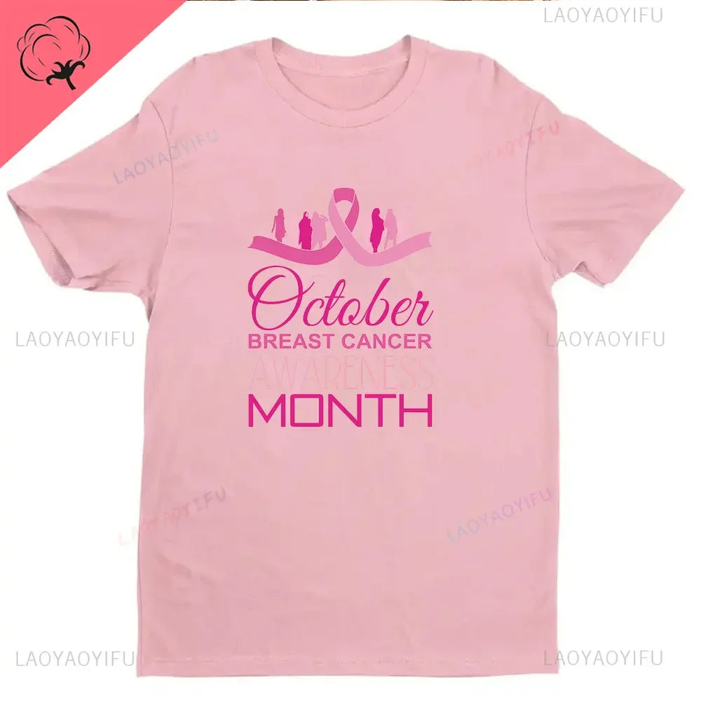 Ribbon Print Breast Cancer Awareness Shirts Cancer Survivor Shirt Pink Ribbon Shirt Breast Cancer Awareness Gift Tees Cotton Tee