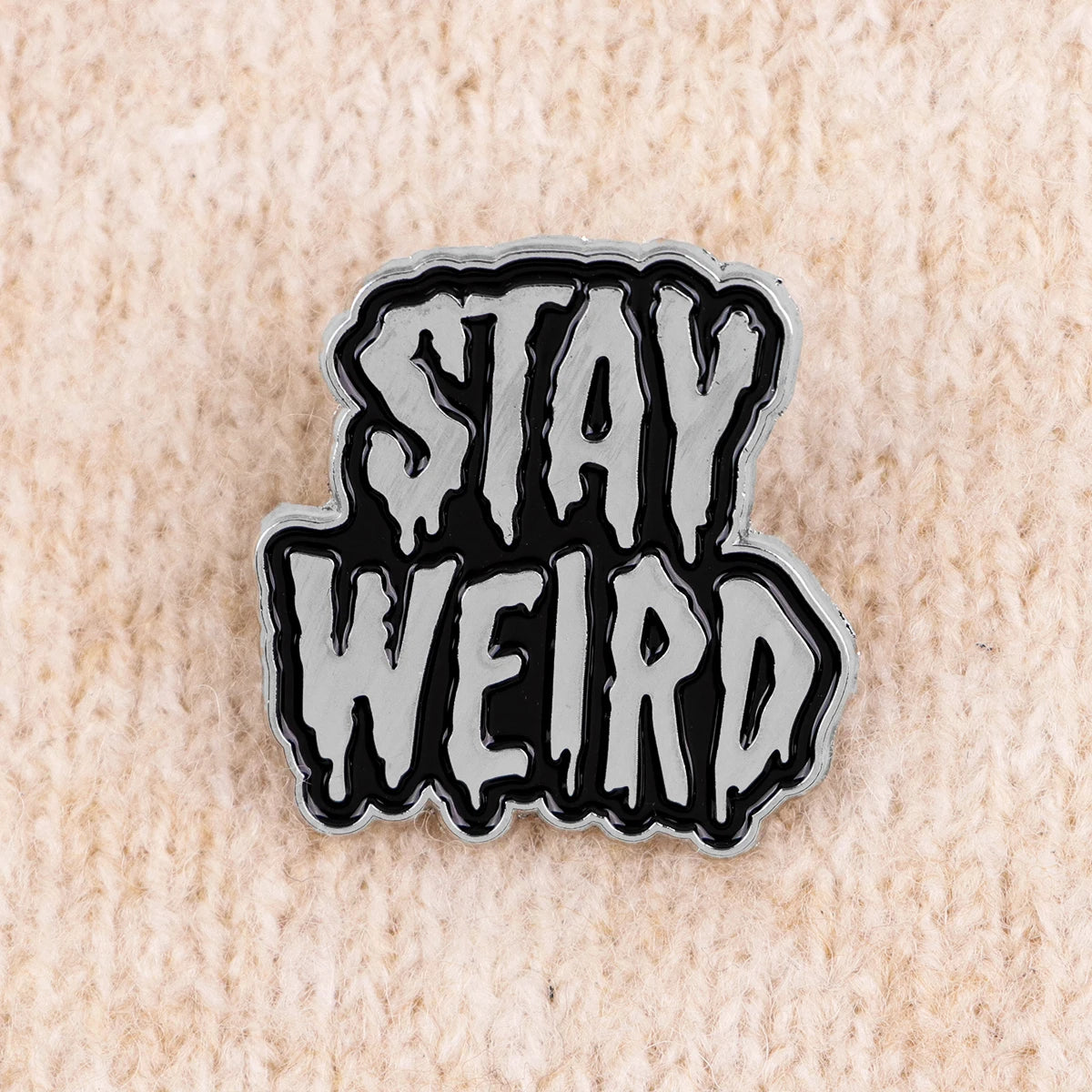 the STAY WEIRD - Funny Phrase Pin Badge Lapel Brooch Costume Accessories Fashion Jewelry Gifts