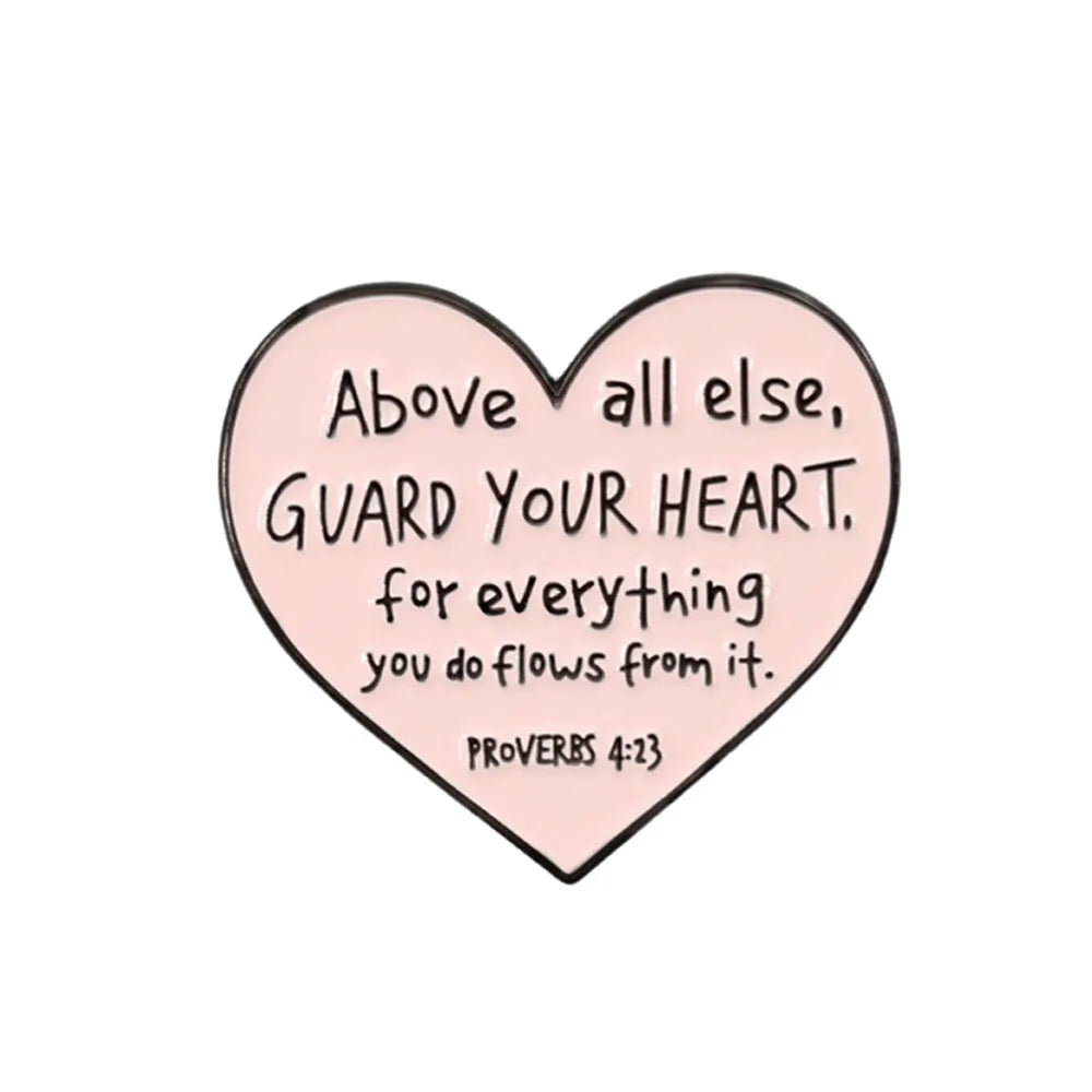 the PROVERBS 4:23 - Above All Else Guard Your Heart Badge Proverbs 4:23 Enamel Pin, Bible Verse Brooch Religious Jewelry
