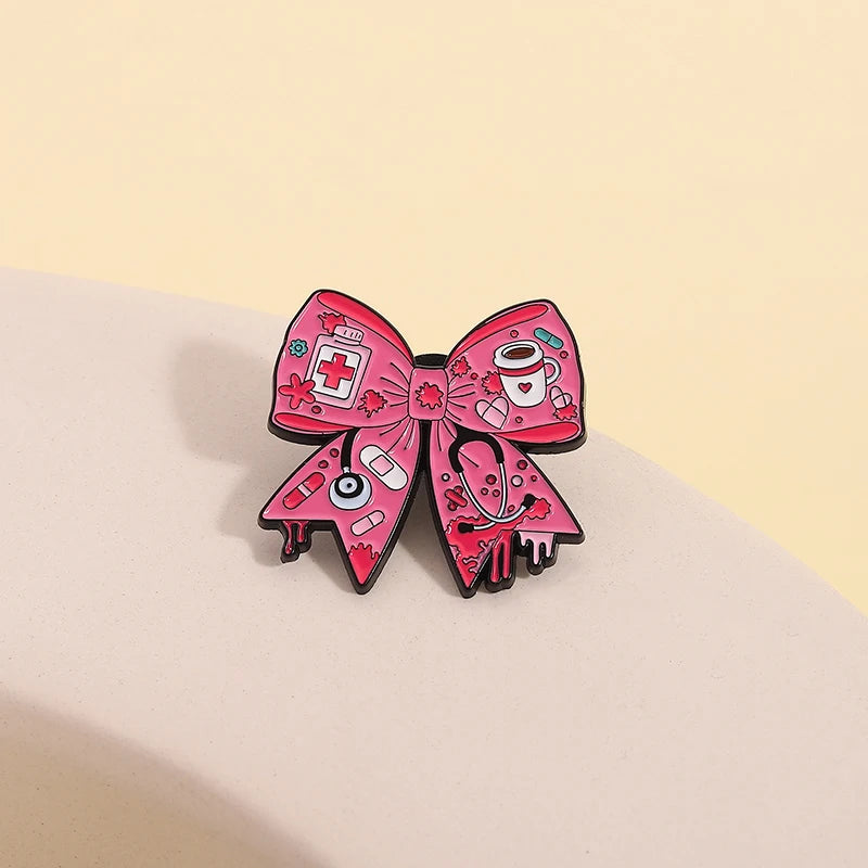 Pink Bow Stethoscope Enamel Pin Doctors Nurses Medical Series Brooches Lapel Backpack Badge Jewelry Accessories For Friends