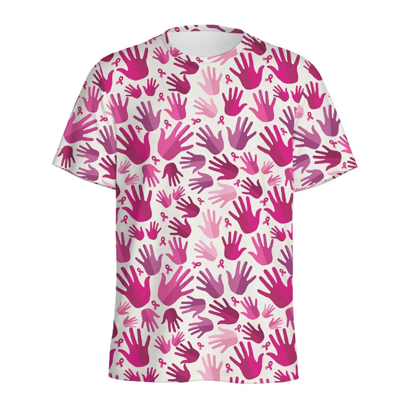 Breast Cancer Awareness 3D Printed T Shirt Women Fashion Pink Ribbon Pattern T-Shirt Loose Short Sleeves Round Neck Tee Shirts