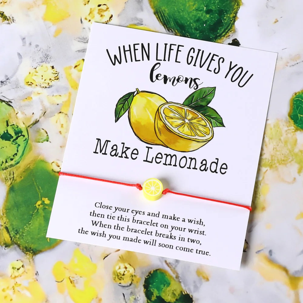 the LEMON WISH - Lemon Wish Bracelet, Bohemian Lemon Slice Fruit Charm Beaded Bracelet for Women, Friendship Jewelry Motivational Gift