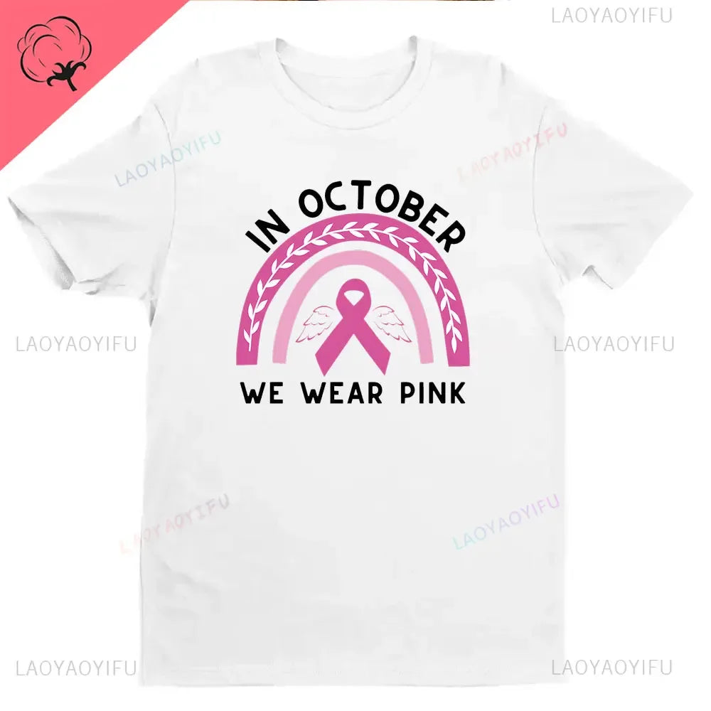 Ribbon Print Breast Cancer Awareness Shirts Cancer Survivor Shirt Pink Ribbon Shirt Breast Cancer Awareness Gift Tees Cotton Tee