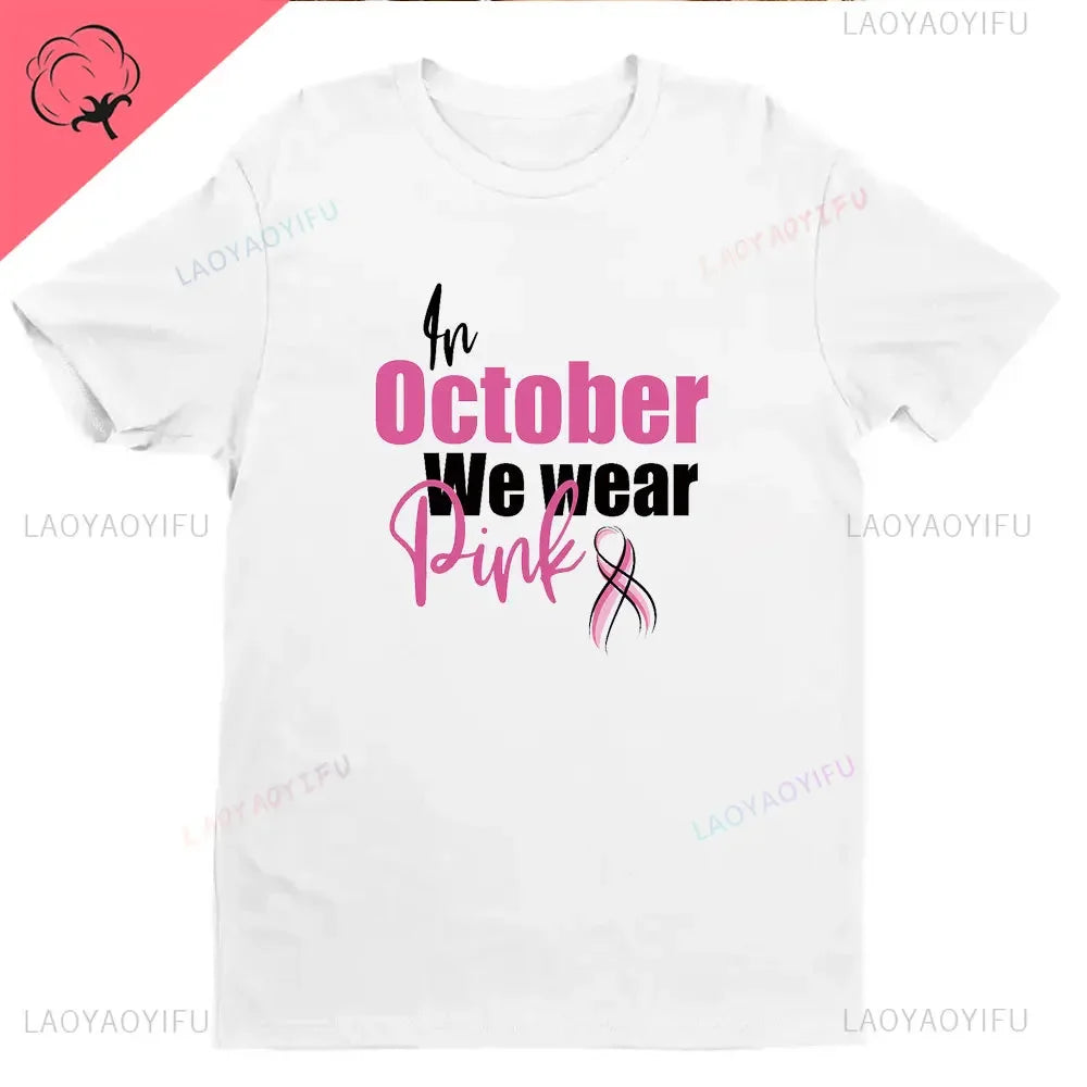 Ribbon Print Breast Cancer Awareness Shirts Cancer Survivor Shirt Pink Ribbon Shirt Breast Cancer Awareness Gift Tees Cotton Tee