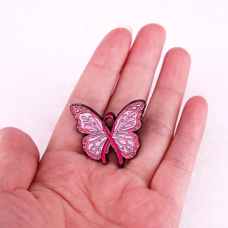 the PINK BUTTERFLY - Breast Cancer Awareness Butterfly Pink Ribbon Enamel Pin/Brooch