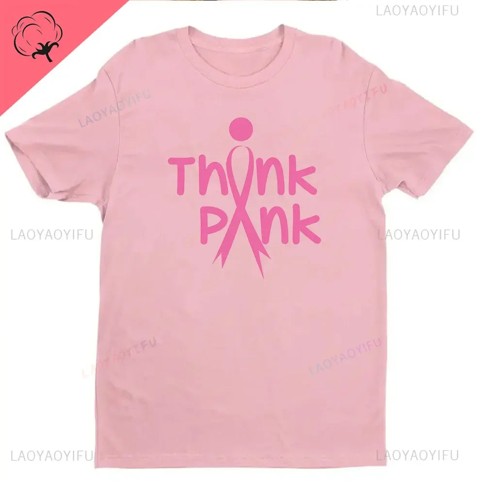 Ribbon Print Breast Cancer Awareness Shirts Cancer Survivor Shirt Pink Ribbon Shirt Breast Cancer Awareness Gift Tees Cotton Tee