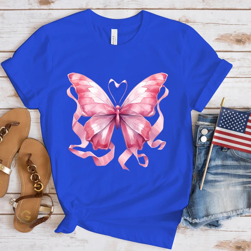 the BUTTERFLY RIBBON - Breast Cancer Awareness Butterfly Print T-Shirts