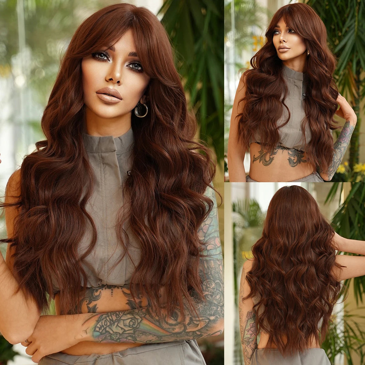 the GODDESS - Long Wavy Grey Purple Wig for Women, Cosplay Daily Party Overhead Dyeing Wavy Synthetic Heat-Resistant Wigs