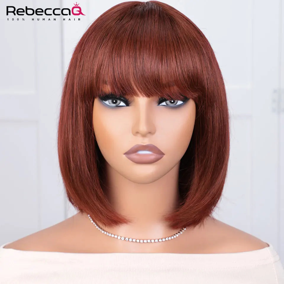 the REBECCA - Highlight Blonde Short BOB 3x1 Lace Glueless Human Hair Wig, Ready To Go Brazilian 1b/30 Straight Bob Bone With Bangs For Women