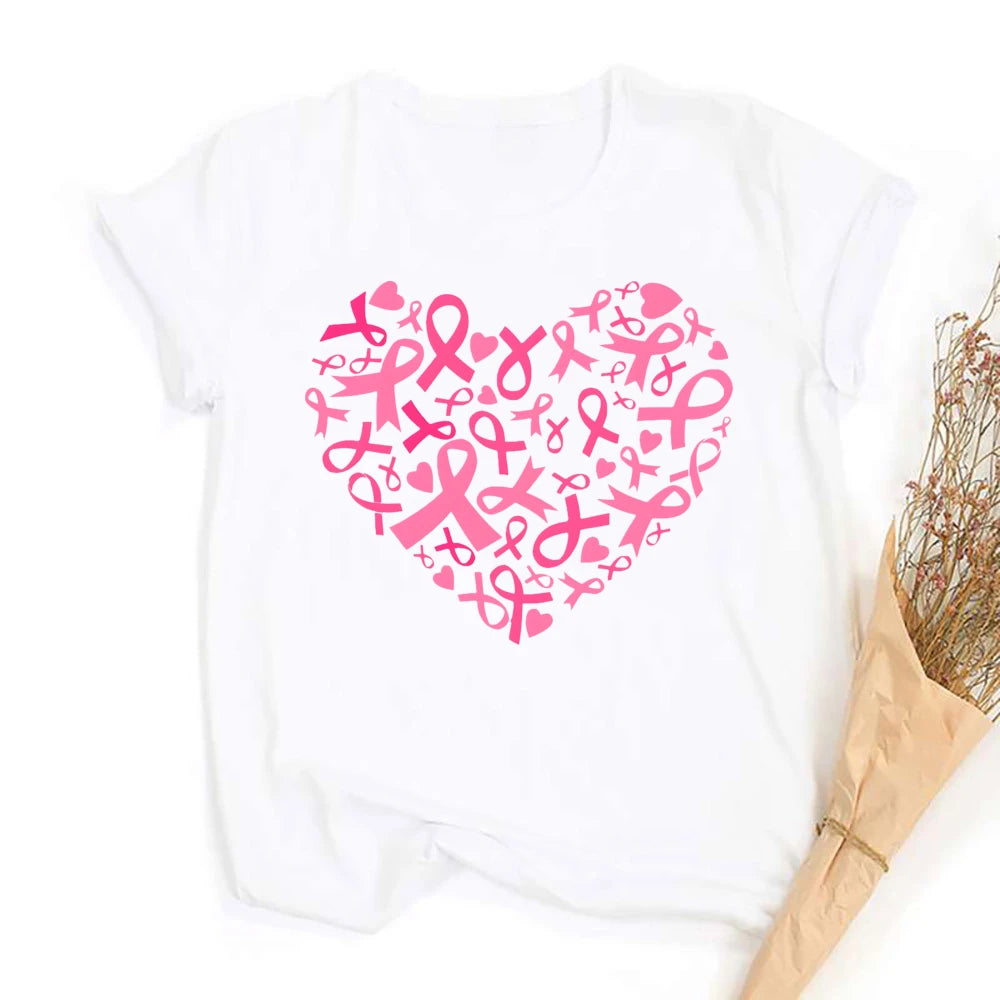 Breast Cancer Shirts for Women Pink Ribbon Breast Cancer Awareness T-Shirt Cancer Care Gifts Ladies Tee Tops
