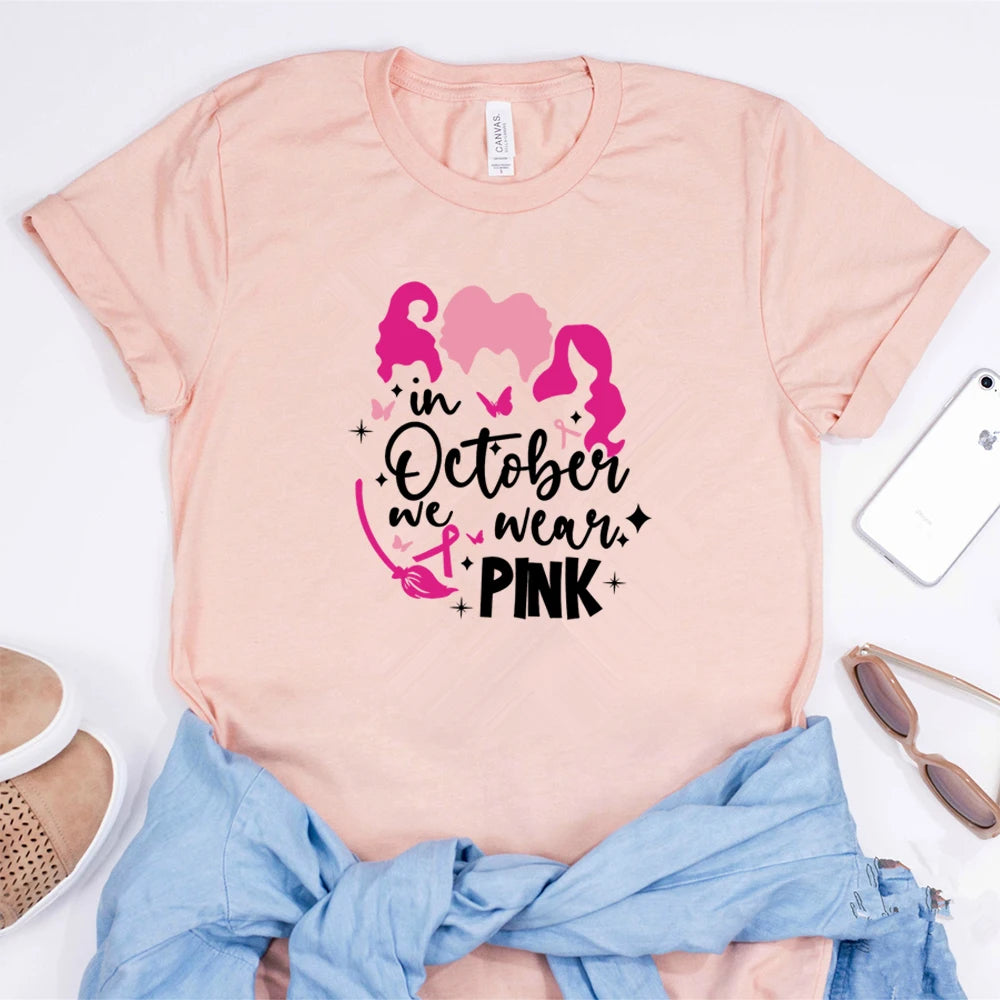 the HOCUS POCUS PINK OCTOBER - In October We Wear Pink T-Shirt Breast Cancer Awareness Sanderson Sister Pink October Breast Cancer Tops