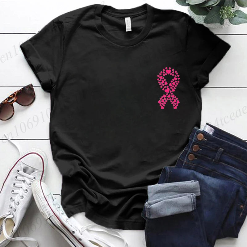 Breast Cancer Awareness Printed Women T-shirt Short Sleeve Pink Clothes Tops Breast Cancer Survivor Tee Shirt Clothing for Woman