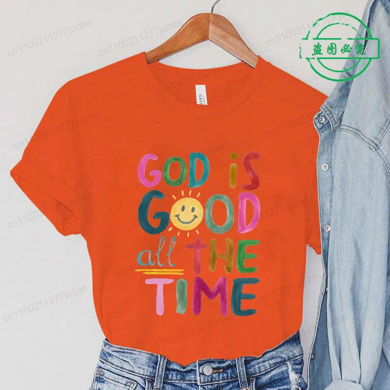 the GOD IS GOOD - God Is Good All the Time Print T-Shirts, Women Summer T Shirt Bible Verse Funny Tops Tee, Christian Jesus Female Casual Clothing