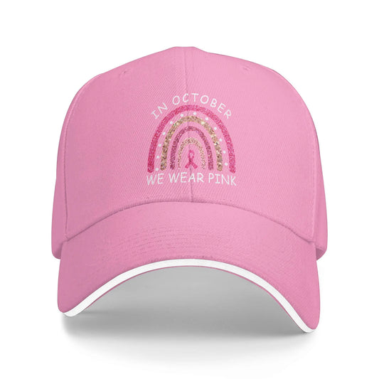 October We Wear Pink Rainbow Breast Cancer Awareness Ribbon Sandwich Cap Baseball Cap  Hat Adjustable Snapback Caps Hat Caps