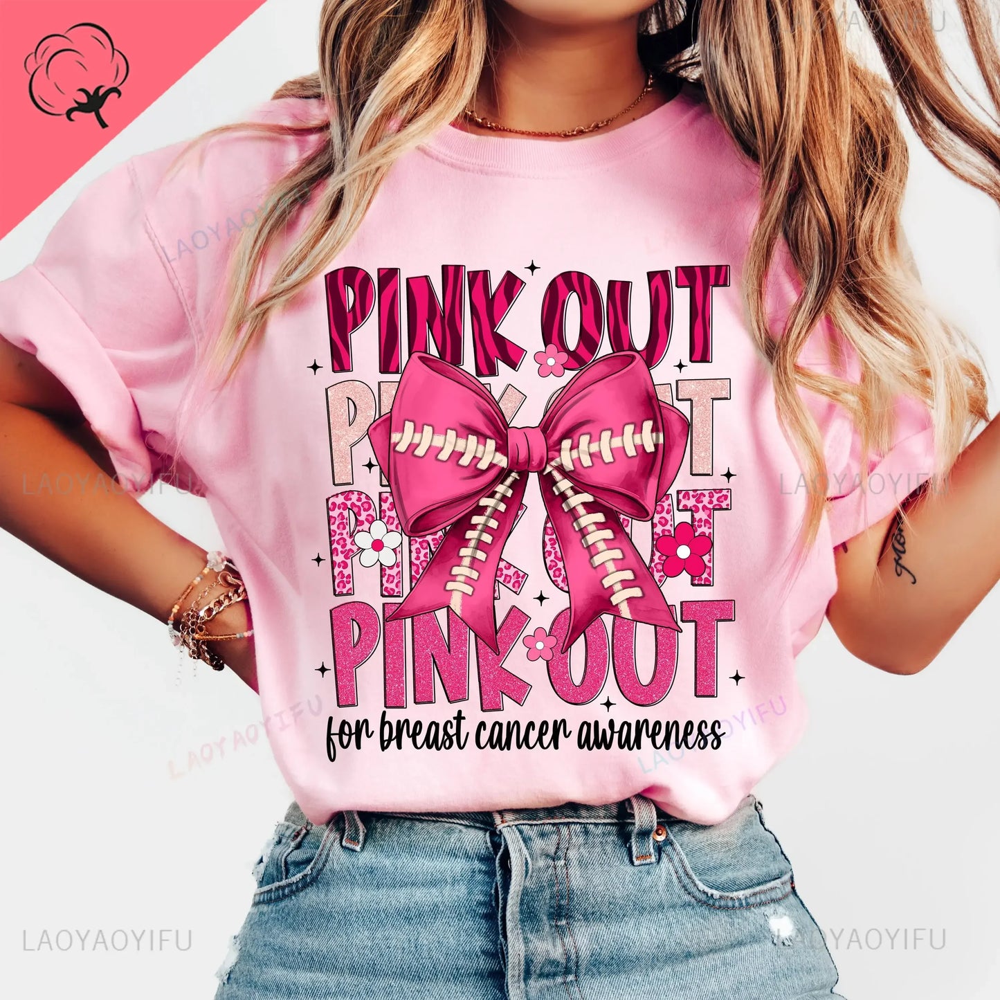 Breast Cancer Awareness Fight Print T Shirt in October We Wear Pink Awareness Ribbon Aesthetic Clothes Pink and White Tops Shirt