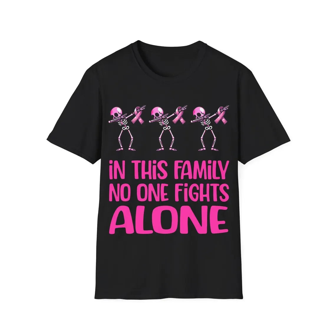 October Pink Ribbon T-Shirt Breast Cancer Awareness, Halloween Skeleton Graphic T-shirt, Short Sleeve Crew Neck Casual Top