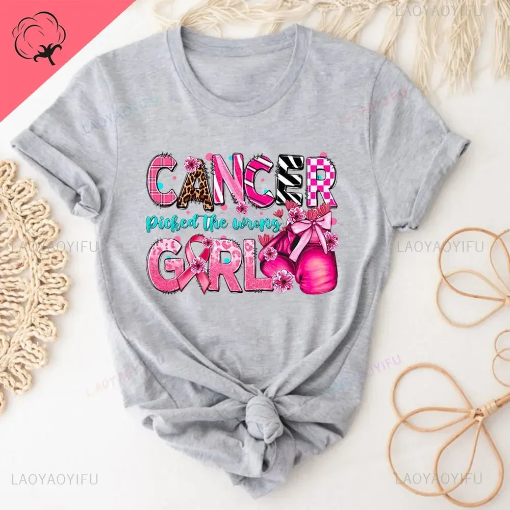 Caring for Women Breast Cancer T-shirt October Pink Ribbon Breast Cancer Awareness Themed Printed Tee Gift for Moms Daughters