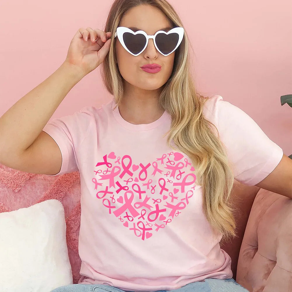 Breast Cancer Shirts for Women Pink Ribbon Breast Cancer Awareness T-Shirt Cancer Care Gifts Ladies Tee Tops