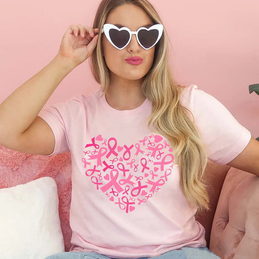 Breast Cancer Shirts for Women Pink Ribbon Breast Cancer Awareness T-Shirt Cancer Care Gifts Ladies Tee Tops