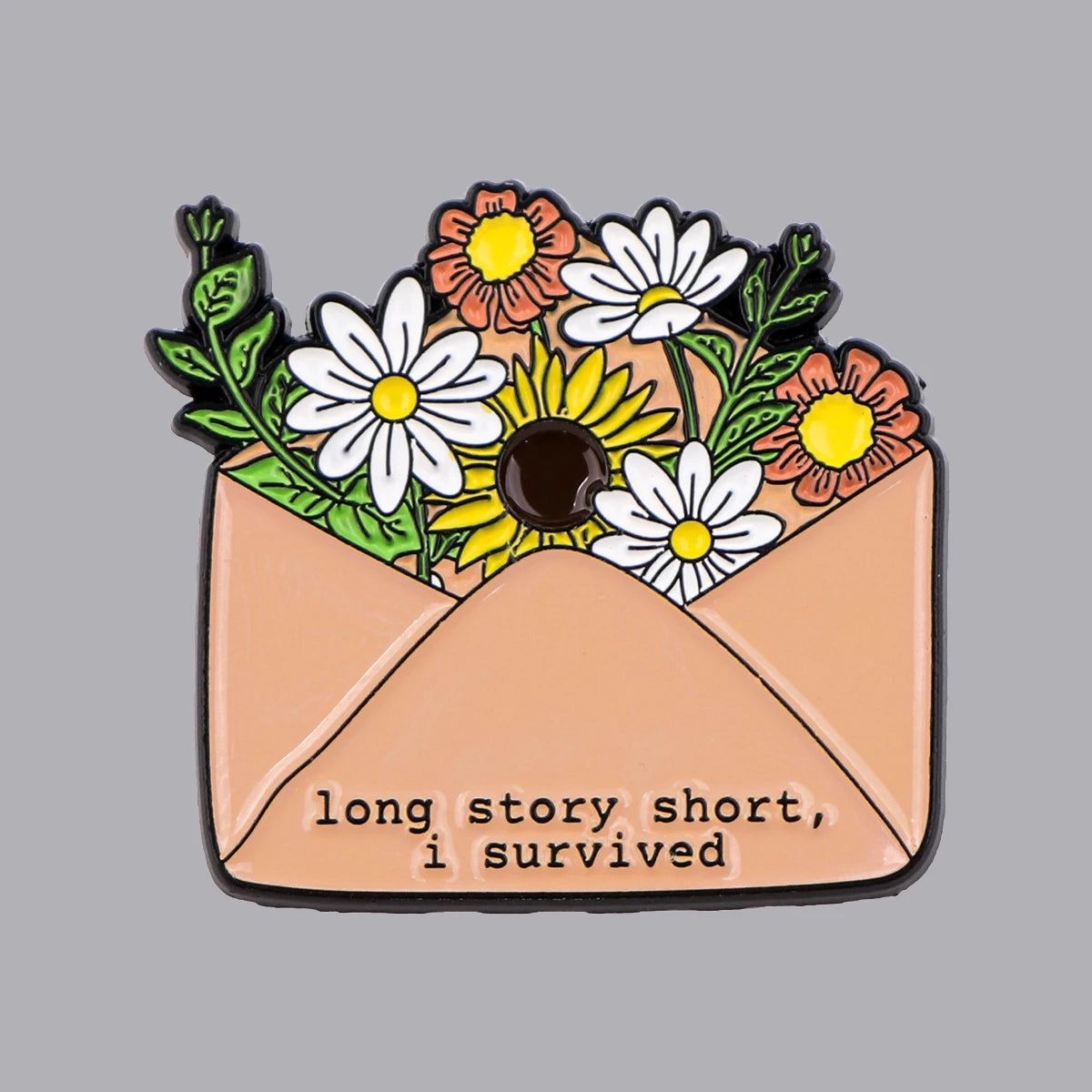 the LONG STORY - Inspiration Enamel Pin, Flowers Envelope Brooch Pin, Lapel Pins Badge Clothing Accessories Gift