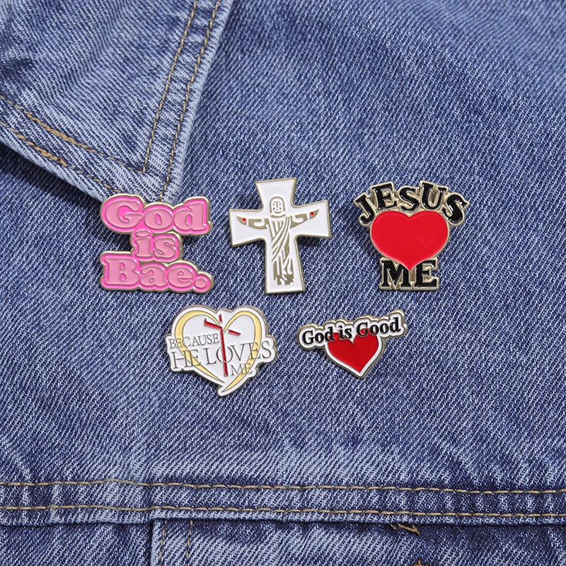 the JESUS LOVES ME - Enamel Pins Custom Christian God Is Good Metal Brooches Lapel Badge Jewelry Gift