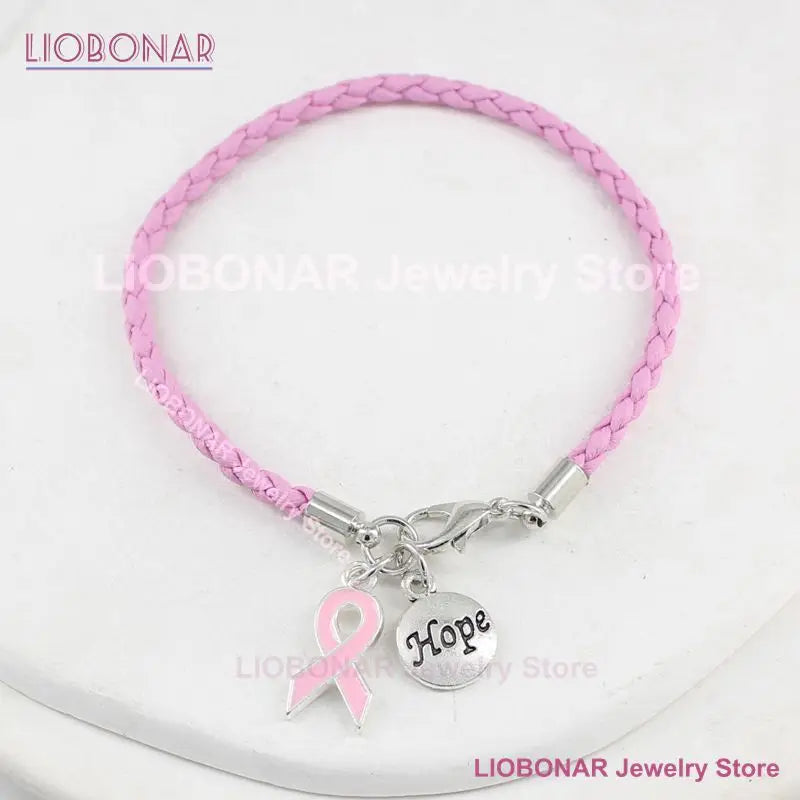 the HOPE FLOATS - New Arrival Breast Cancer Awareness Bracelet Jewelry, Pink Leather Hope Ribbon Charm Bracelets for Cancer Foundation Gift