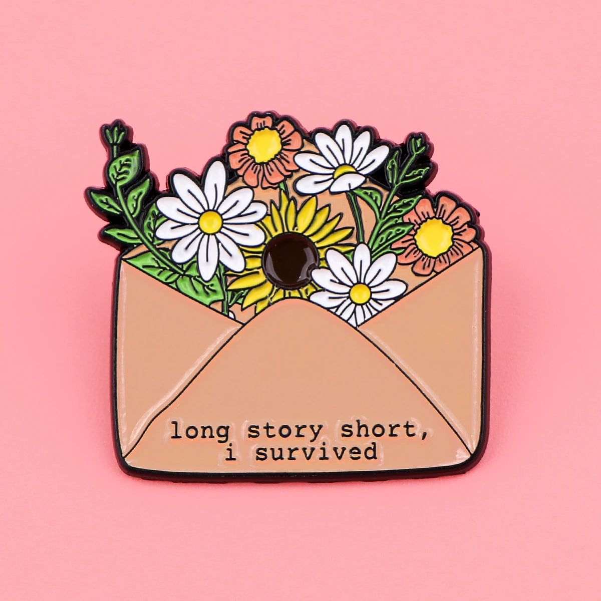 the LONG STORY - Inspiration Enamel Pin, Flowers Envelope Brooch Pin, Lapel Pins Badge Clothing Accessories Gift