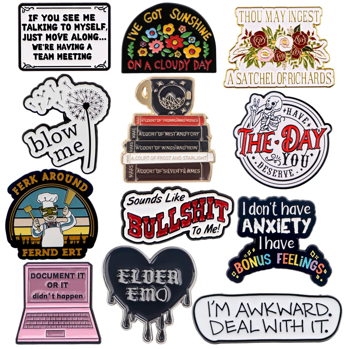 the ELDER EMO - Quotation Phrase Word Enamel Pin Brooches for Women, Lapel Pins Badge, Costume Accessories Fashion Jewelry Gifts