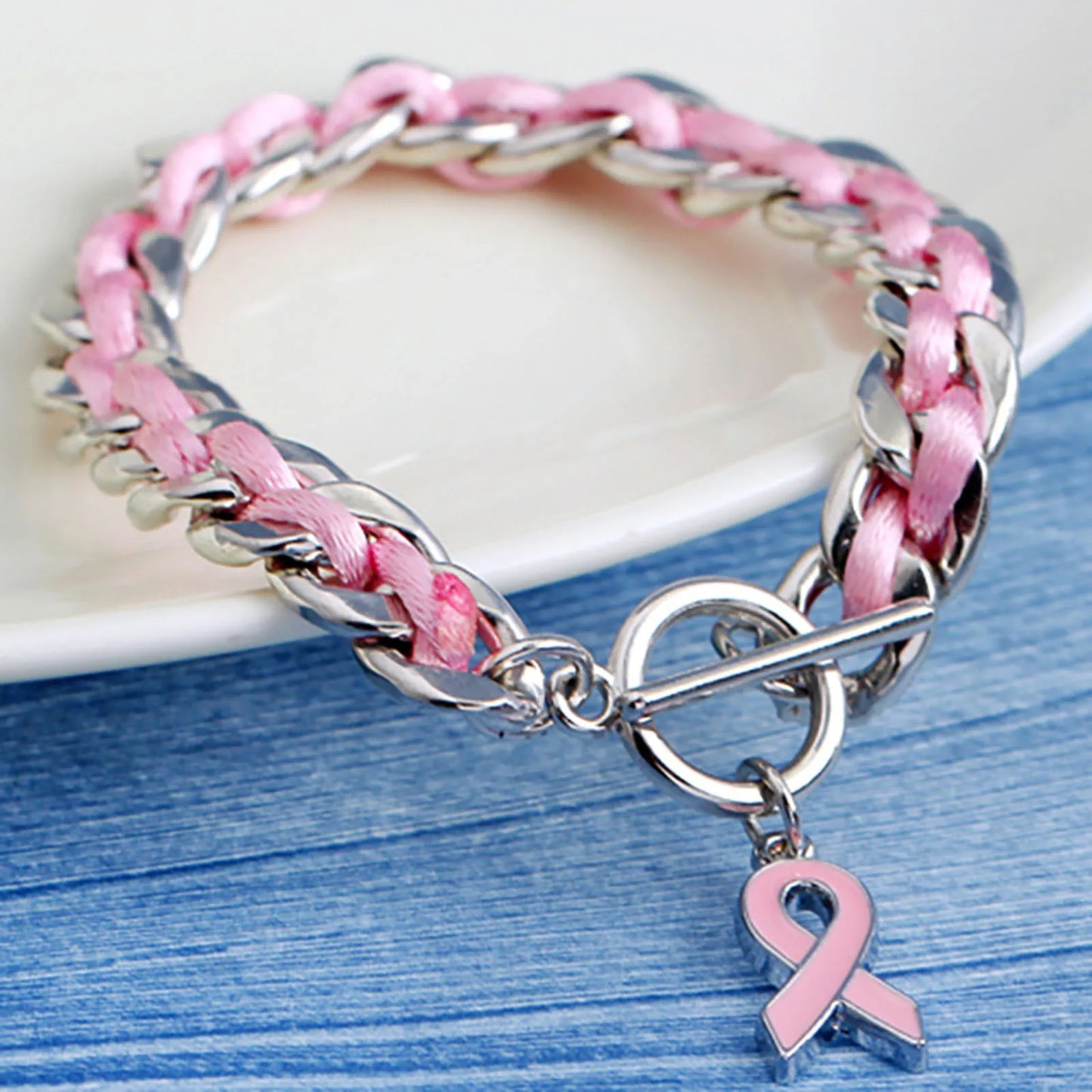 the PINK CHAIN - Pink Ribbon Breast Bracelet Rope, Pink Gift Breast Bracelet Love Ribbon Rope Bracelets