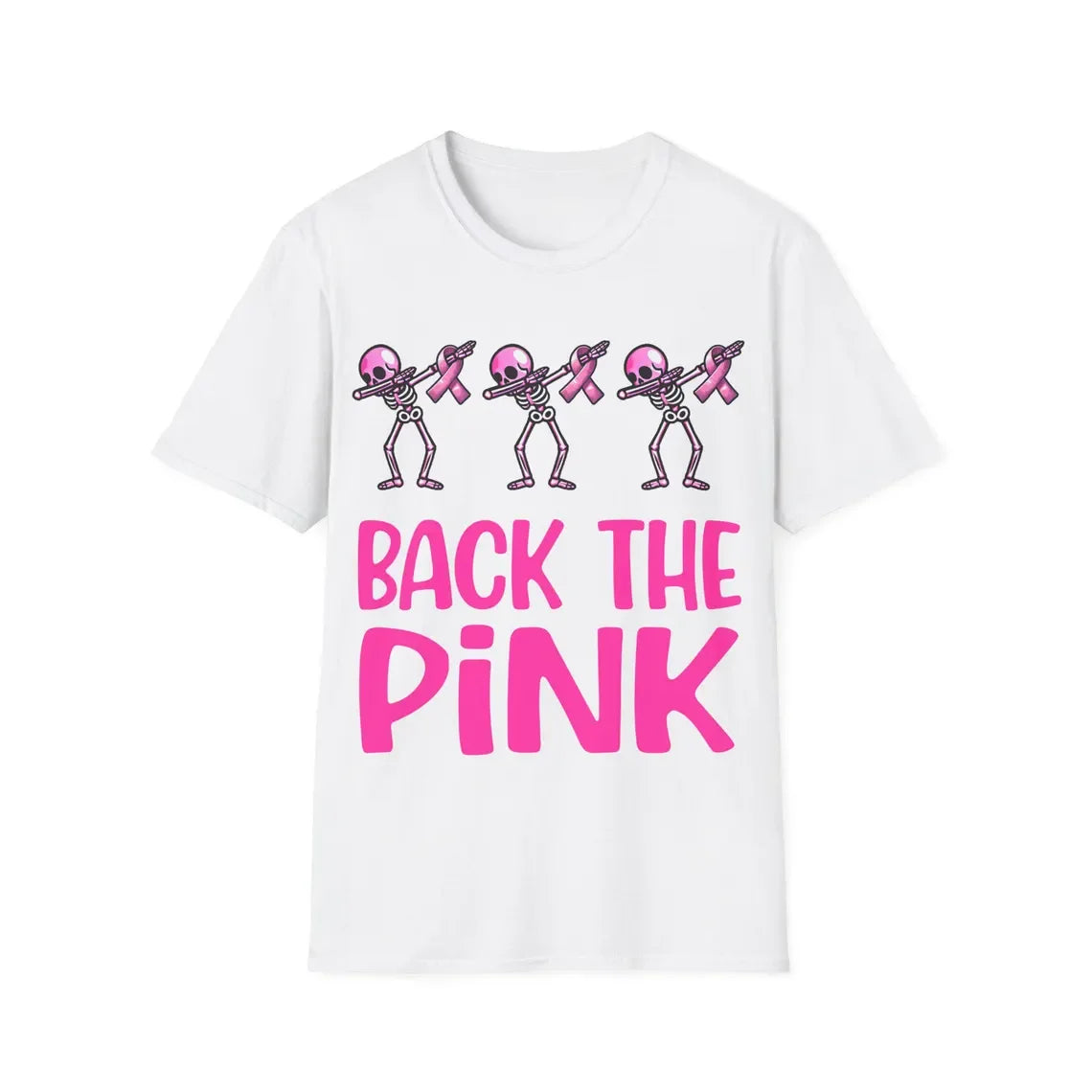 October Pink Ribbon T-Shirt Breast Cancer Awareness, Halloween Skeleton Graphic T-shirt, Short Sleeve Crew Neck Casual Top
