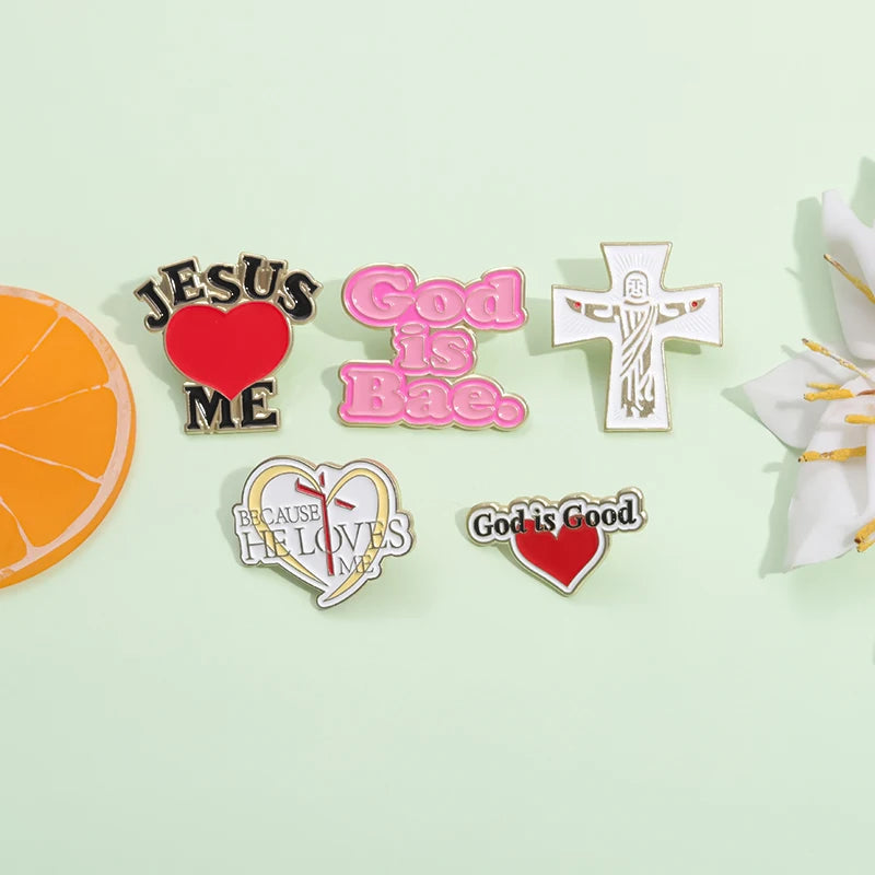 the JESUS LOVES ME - Enamel Pins Custom Christian God Is Good Metal Brooches Lapel Badge Jewelry Gift