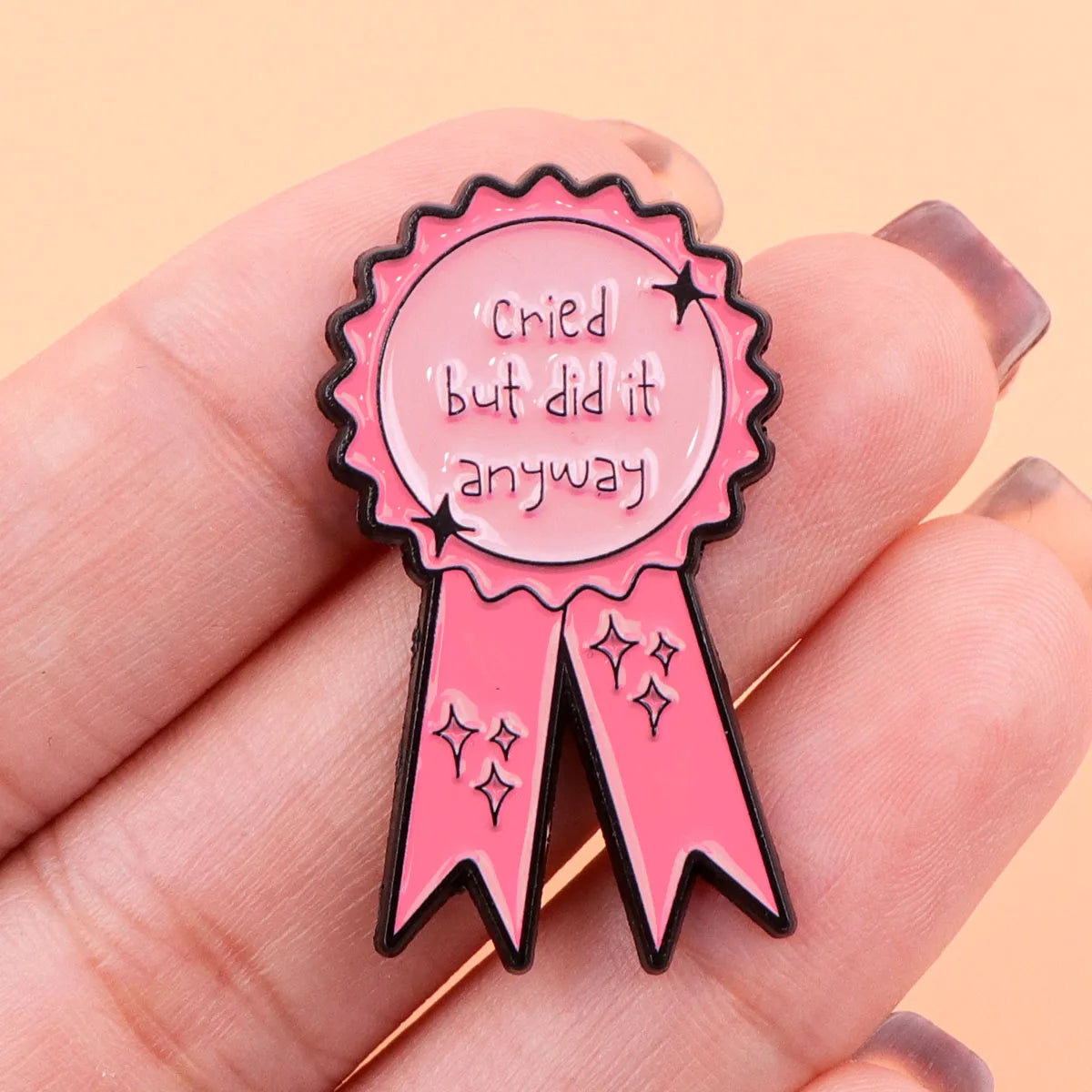 Funny "Cried" Enamel Pin Pink Ribbon Brooch Pines Lapel Pins Badge on Backpack Clothing Accessories Fashion Jewelry Gift For Her