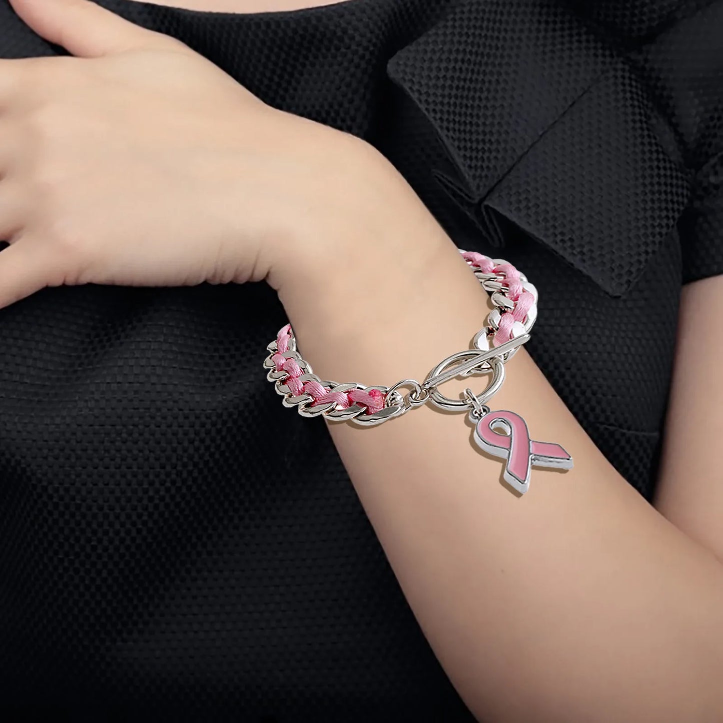the PINK CHAIN - Pink Ribbon Breast Bracelet Rope, Pink Gift Breast Bracelet Love Ribbon Rope Bracelets