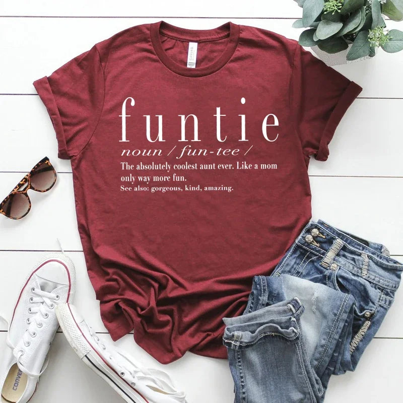 the FUNTIE - Funny Aunt T-Shirt. Cute Auntie Tees, Best Aunt Ever Sayings Graphic Tee, Aunt Gift Women Casual T-shirt Tops