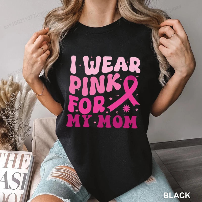 Breast Cancer Awareness Shirt for Women Pink Ribbon Support Tee Shirts Funny Casual T-Shirt Oversized TShirts Clothing Tops Tees
