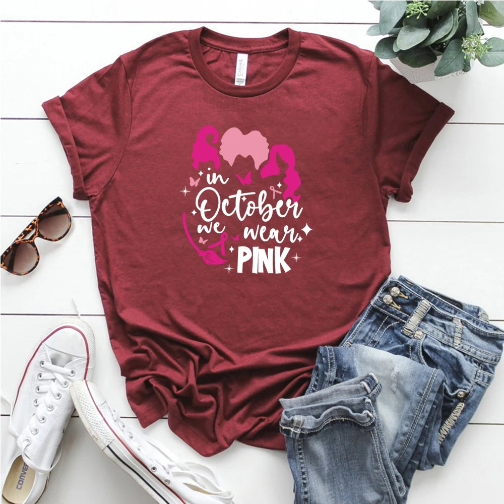 the HOCUS POCUS PINK OCTOBER - In October We Wear Pink T-Shirt Breast Cancer Awareness Sanderson Sister Pink October Breast Cancer Tops