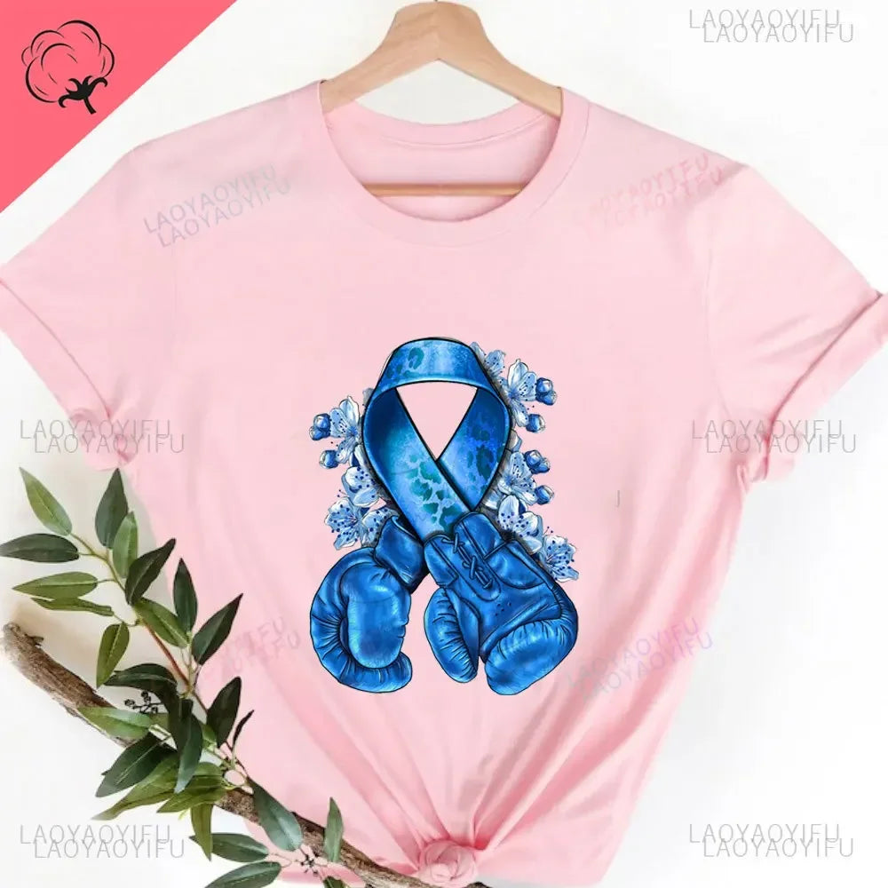 Caring for Women Breast Cancer T-shirt October Pink Ribbon Breast Cancer Awareness Themed Printed Tee Gift for Moms Daughters