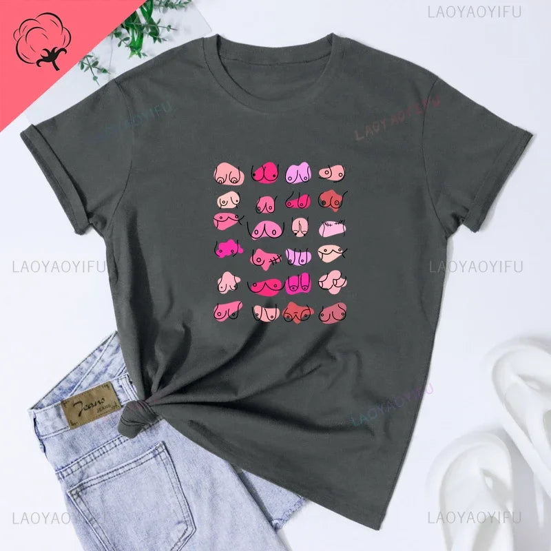 the BODY POSITIVITY - Boobies Shirt Aesthetic Women Body Positivity Graphic Tops