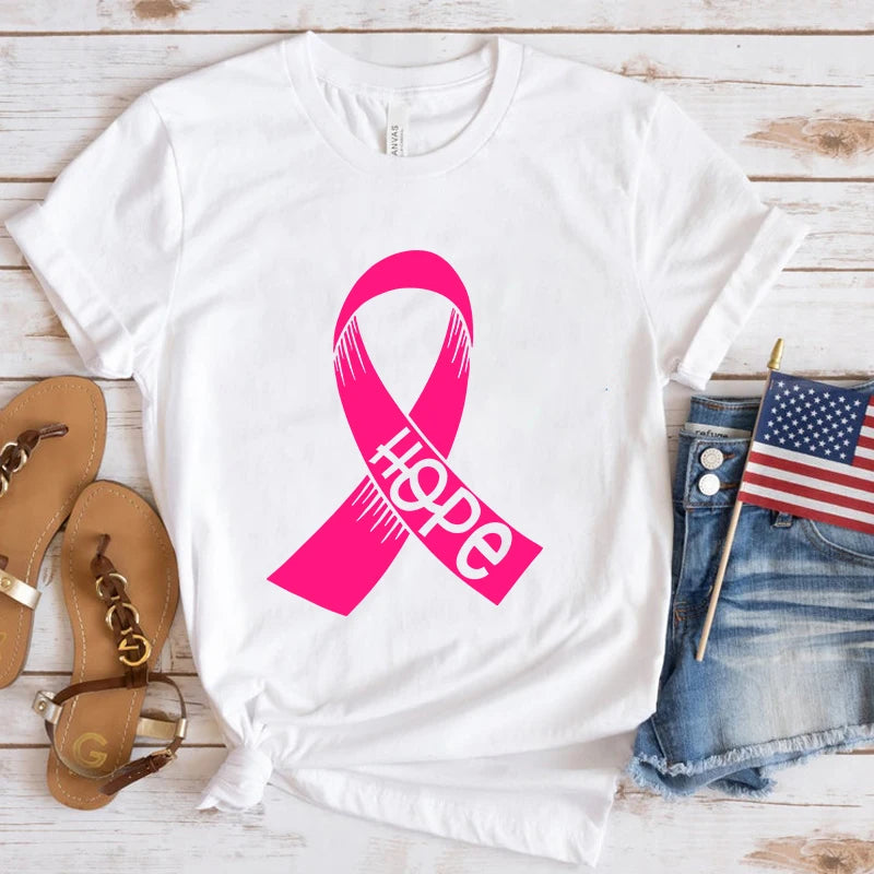 Breast Cancer Awareness Hope Print Short Sleeve T Shirts Women Shirts Summer Short Sleeved Male T-Shirts Comfy Soft Shirts Loose