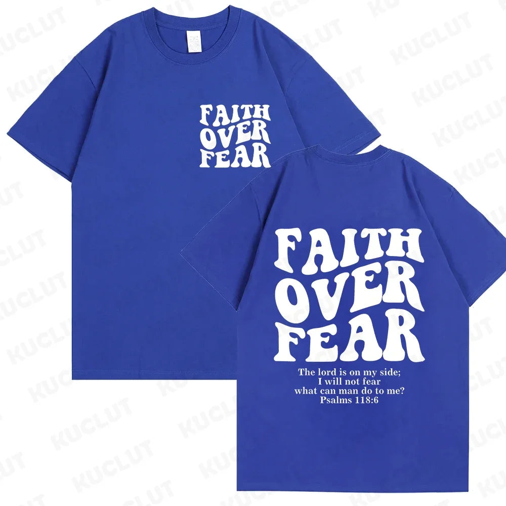 the FAITH OVER FEAR - Christian Women T-Shirts, Christian Clothes, Jesus Fashion Trendy T-Shirts Bible Verse Sportwear Aesthetic Clothes