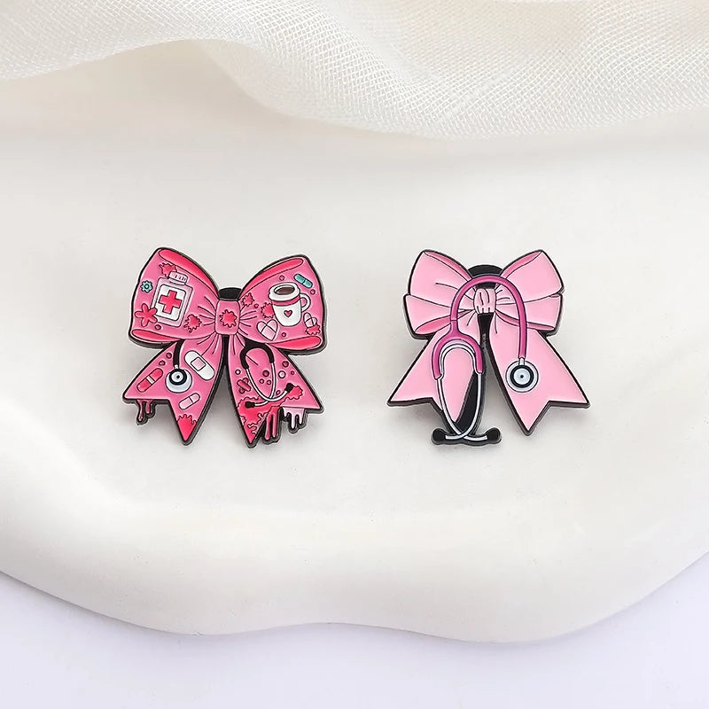 Pink Bow Stethoscope Enamel Pin Doctors Nurses Medical Series Brooches Lapel Backpack Badge Jewelry Accessories For Friends